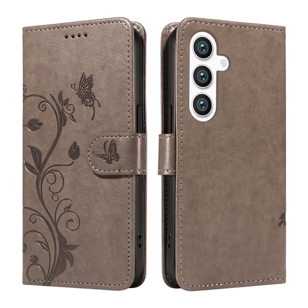 For Samsung Galaxy S24/Galaxy S25 PU Leather Cases Flower Pattern Wallet Stand Phone Cover with Strap