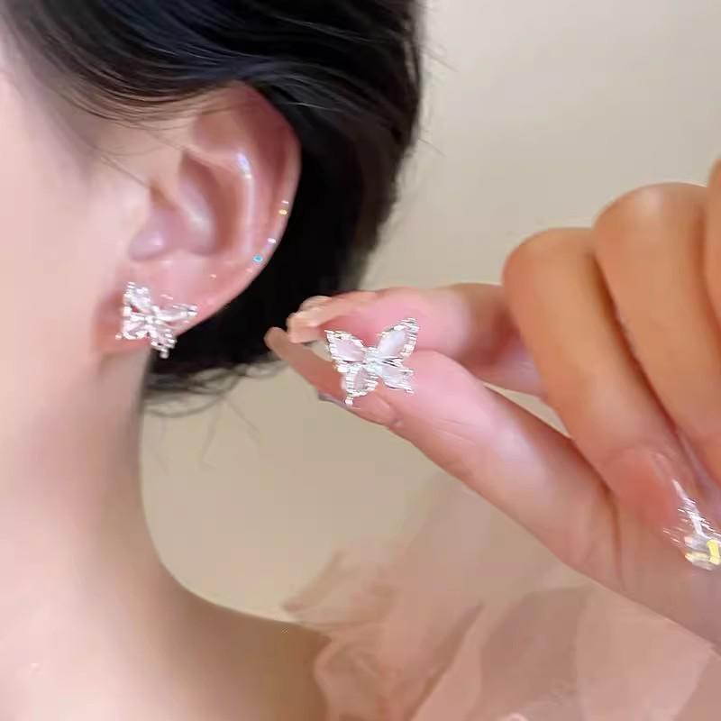 Unique 925 Silver Butterfly Zircon Pearl Stud Earrings for Women - High-End Fashion Jewelry