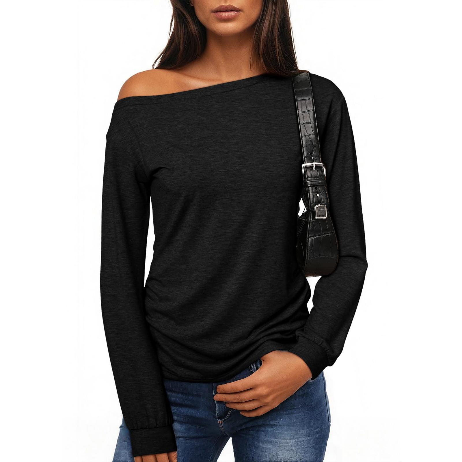 

Женский модный универсальный топ свободного кроя с открытыми плечами однотонный XL