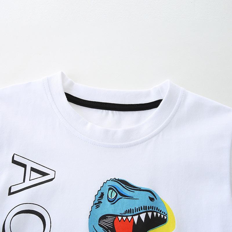 Summer New Boys T-Shirt Children's Cartoon Dinosaur Print Sweatshirt Children's Crew Neck Short Sleeve Top