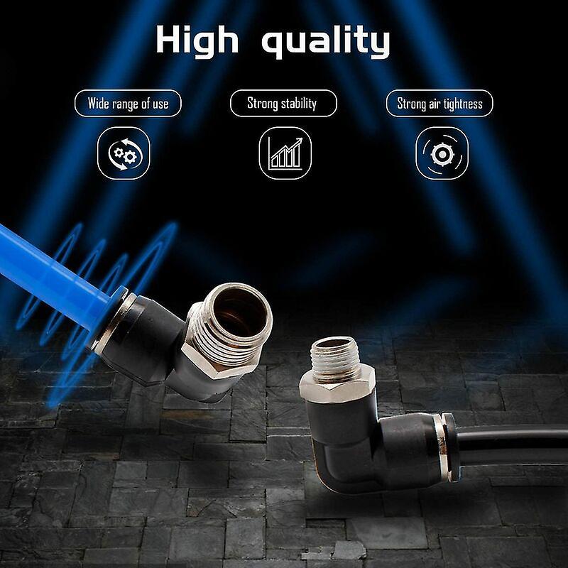 6 Pieces Pneumatic Connectors, Male Thread Quick Fittings, Black Pneumatic Elbow Connector, Suitable for DIY Tools (6mm, 1/8")
