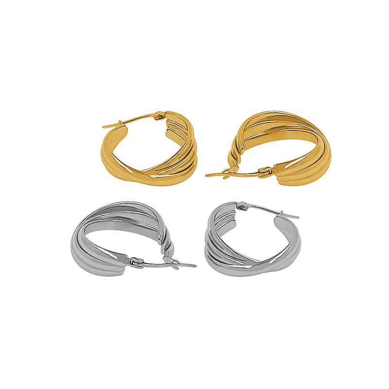 18K Stainless Steel Multi-layer Geometric Circle Earrings for Women - Fashionable and Versatile Design.