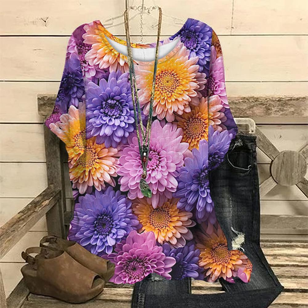 Oversize Women's T Shirts Round Short Sleeve T-Shirts Casual Tops Clothing 3d Flowers Printing Everyday Life Clothing Streetwear