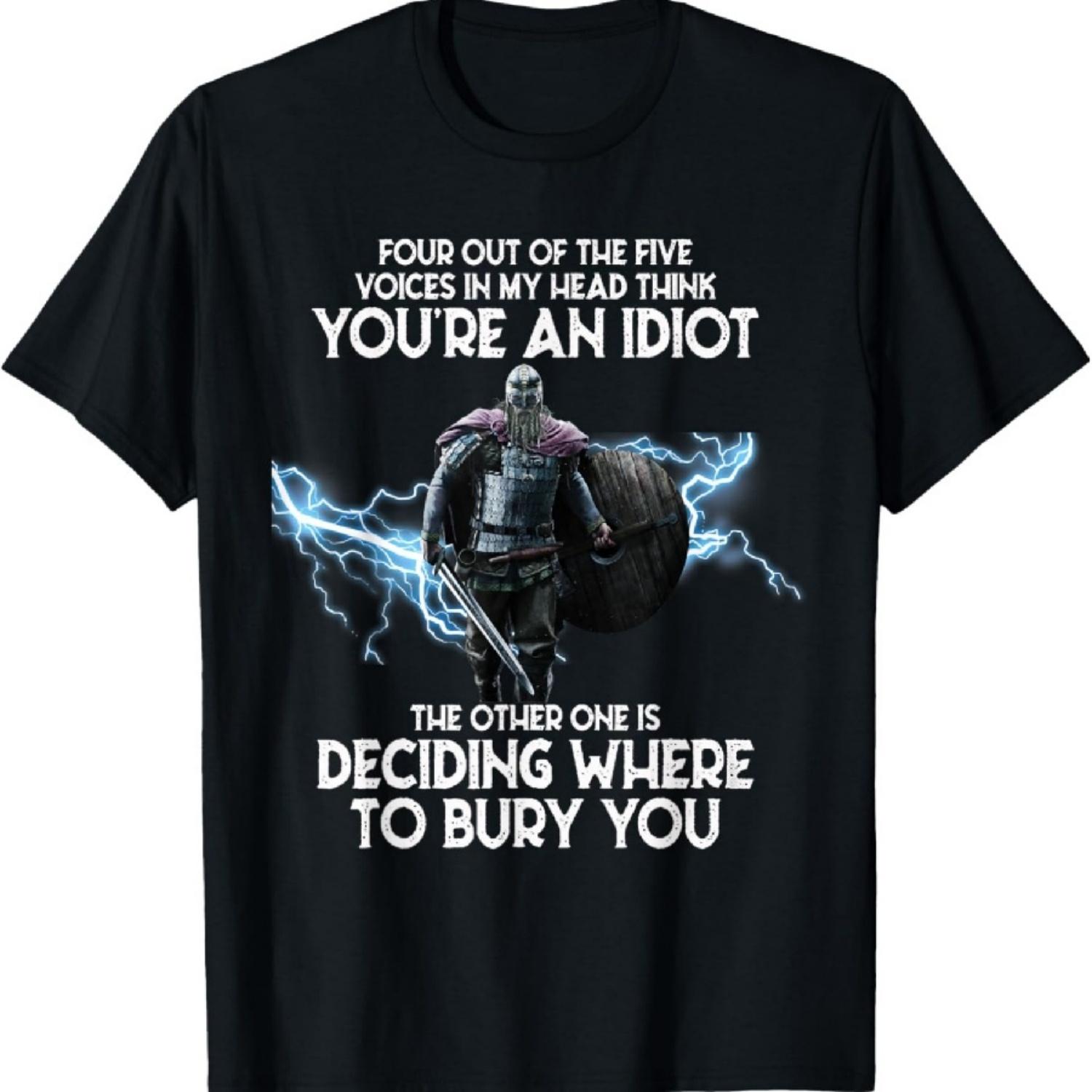 Четыре из пяти голосов в моей голове забавная футболка викинга-воина S