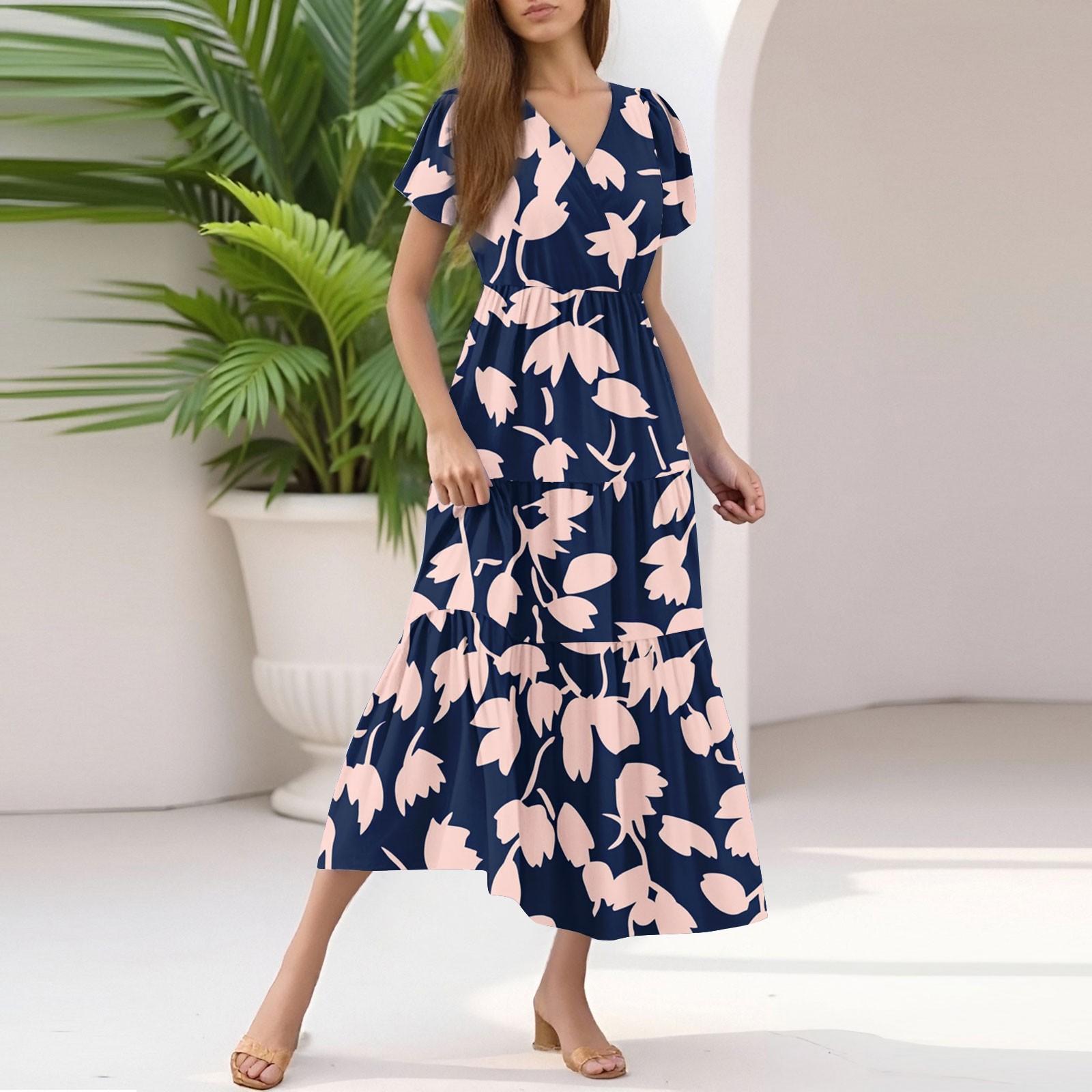 

Женское летнее повседневное модное платье миди с V-образным вырезом и оборками на рукавах с цветочным принтом S