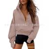 Womens Loose Fit Hooded Sweatshirt Casual Zip Up Solid Color Pullover