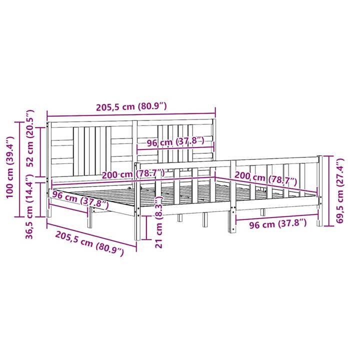 VidaXL Cadre de lit avec tête de lit 200x200 cm bois massif 3191991