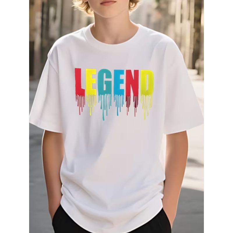 European Size Boys Round-neck Short-sleeved T-shirt with Colorful Letter Print 98cm белый