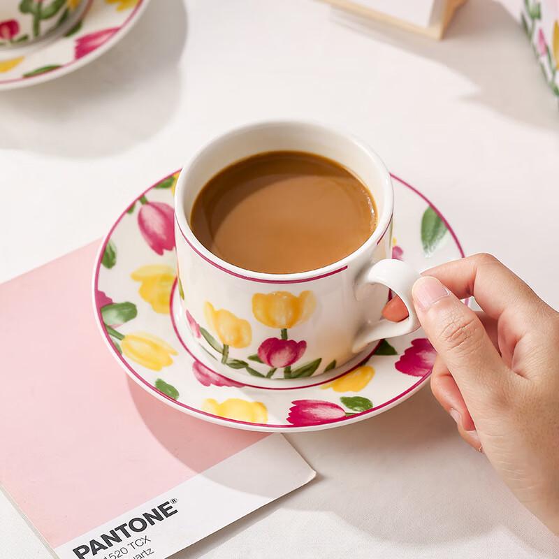 Jun Seventeen Hand-Painted Tulip Ceramic Coffee Cup Set