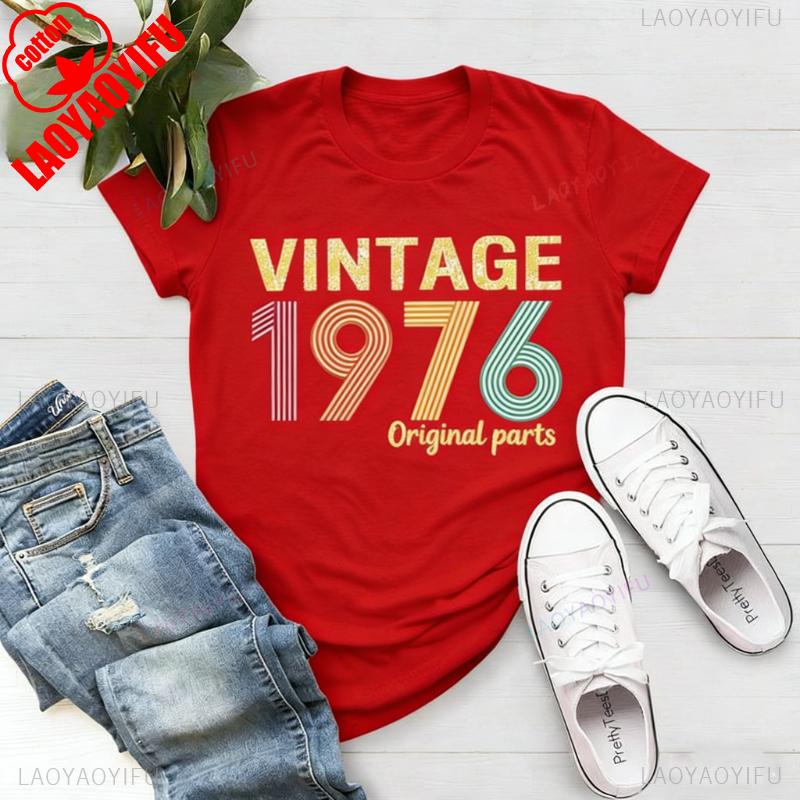 Oryginalna Część 1976 Retro Koszulka Vintage Urodzony w Dla Kobiet Prezent na 49. Urodziny dla Unisex Drukowana Koszulka T-shirt Topy Uniwersalne T-shirty