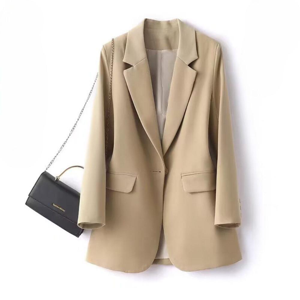 Women's Notched Lapel Long Sleeve Loose Fit Mid Length Blazer Casual Suit Outerwear