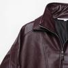 Textured Faux Leather Biker Jacket Double Collar Cropped Loose Fit Street Style Womens