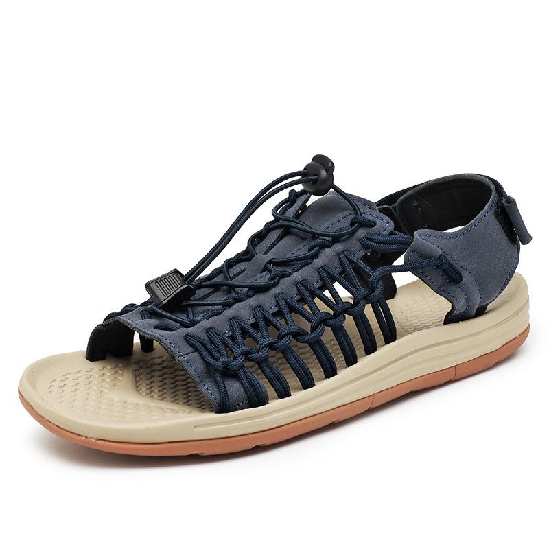 Men s 2025 Plus Size Breathable Handmade Open-Toe Woven Sandals for Outdoor Beach EU 39 синий
