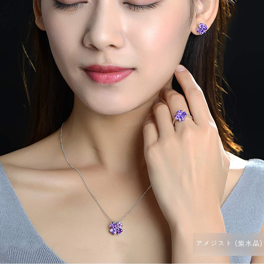 Heart Silver 925 Necklace Four Leaf Clover February Birthstone Amethyst Metal Hypoallergenic Pendant Women Birthday Birthstone Elegant Wedding Women