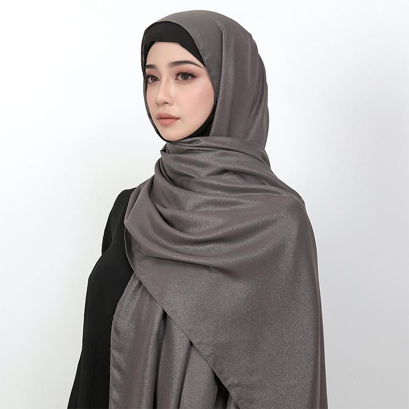 70*175cm Muslim Silver Chiffon Hijab Women Solid Color Scarf Ramadan Long Shawl Plain Soft Turban Wraps Headband