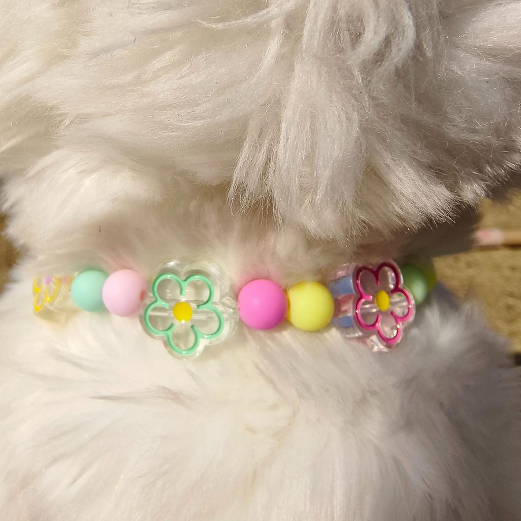 Pet Beaded Necklace Birthday Gift Adjustable Small to Medium Cat Dog Personality Collar Pearl