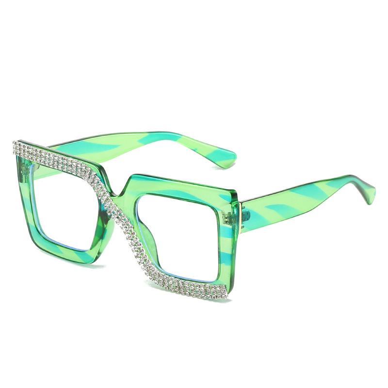 Diamond-Encrusted Glasses Frame, Personalized Punch, Colorful Square Frame Glasses, Hip-Hop Flat Glasses.