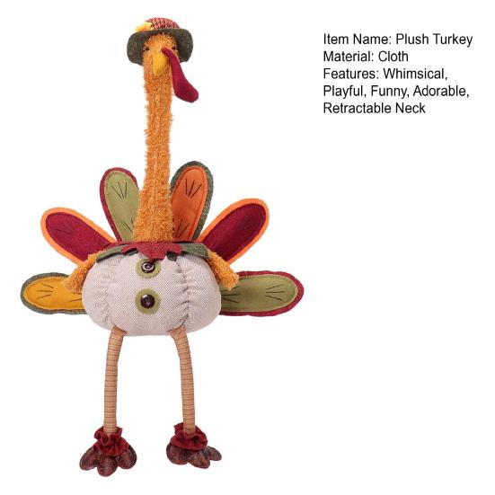 Thanksgiving Turkey Decoration Plush Stuffed Turkey Doll with Retractable Neck Stretchable Sitting Turkey for Fall Autumn Harvest Home Table Decor