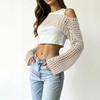 Women's Sunscreen Hollow Long Sleeve Backless Bikini Beach Dress Knit Sweater Cover-Up