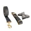 New Arrival: Dark Gray Velvet Dog Collar, Leash, Rope, Harness & Chain Set.