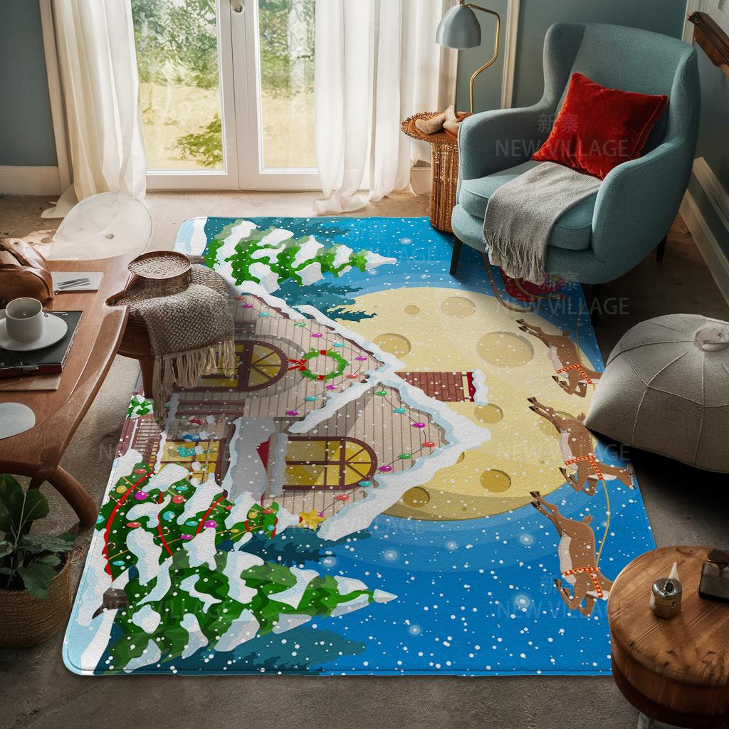 House Entrance Carpet Home Door Mat Living Room Bath Foot Bathroom Non-slip Water Absorption Rugs Bath Merry Christmas Winter