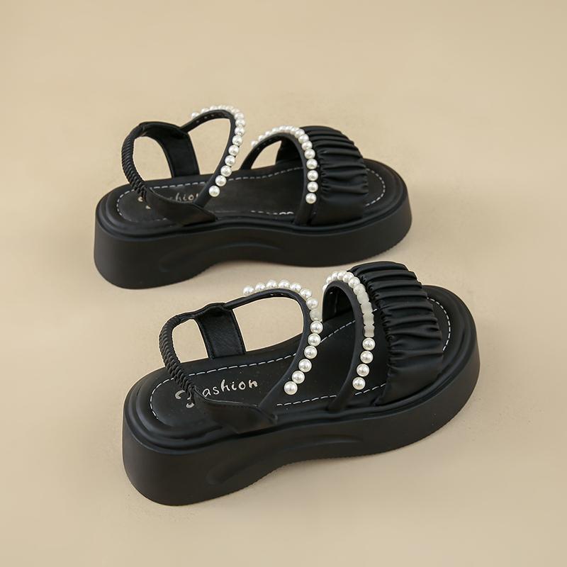 Sandali Beige con Tacco Scarpe Estive Primavera 2025 Zoccoli Zeppa Muffin Scarpa Nero Medio Spesso Comfort Ragazze Nuovi Piattaforma Spiaggia Moda