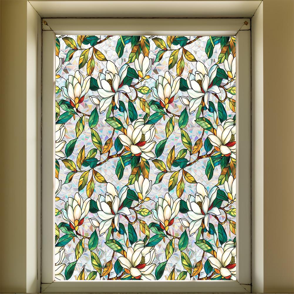 Flowers Window Privacy Film Removable Static Cling Stickers Floral Stained Glass Decals Decorative Window Decals for Home