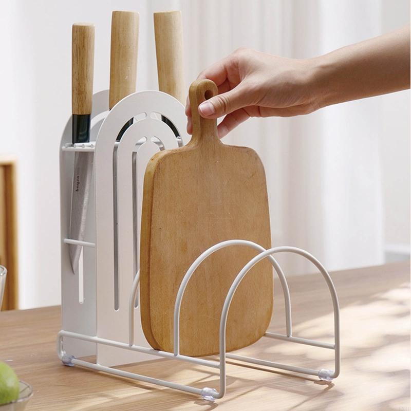 KX4B Stainless Steel Pot Lid Cutting Board Holder Metal Freestanding Stand