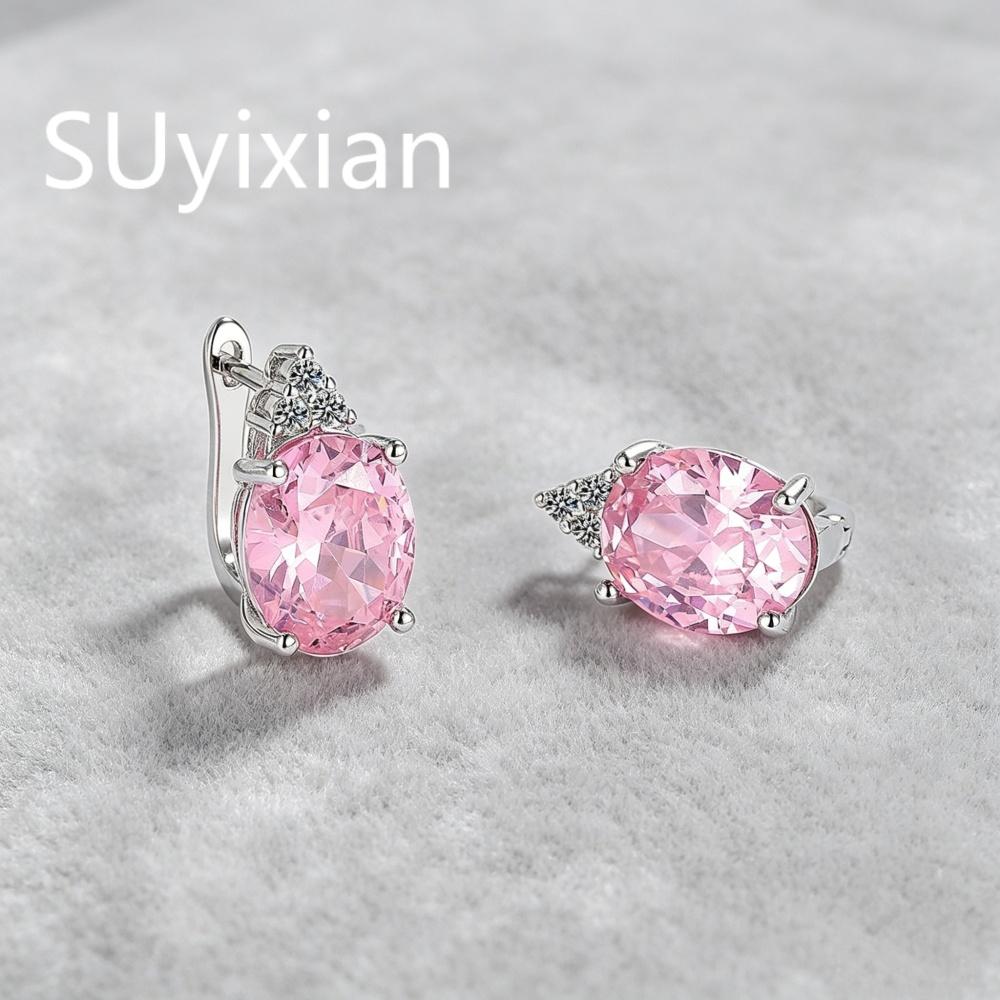925 Sterling Silver Light Luxury Fashion Multi-color Egg-shaped Zircon Earrings, Birthday Party Anniversary Gift