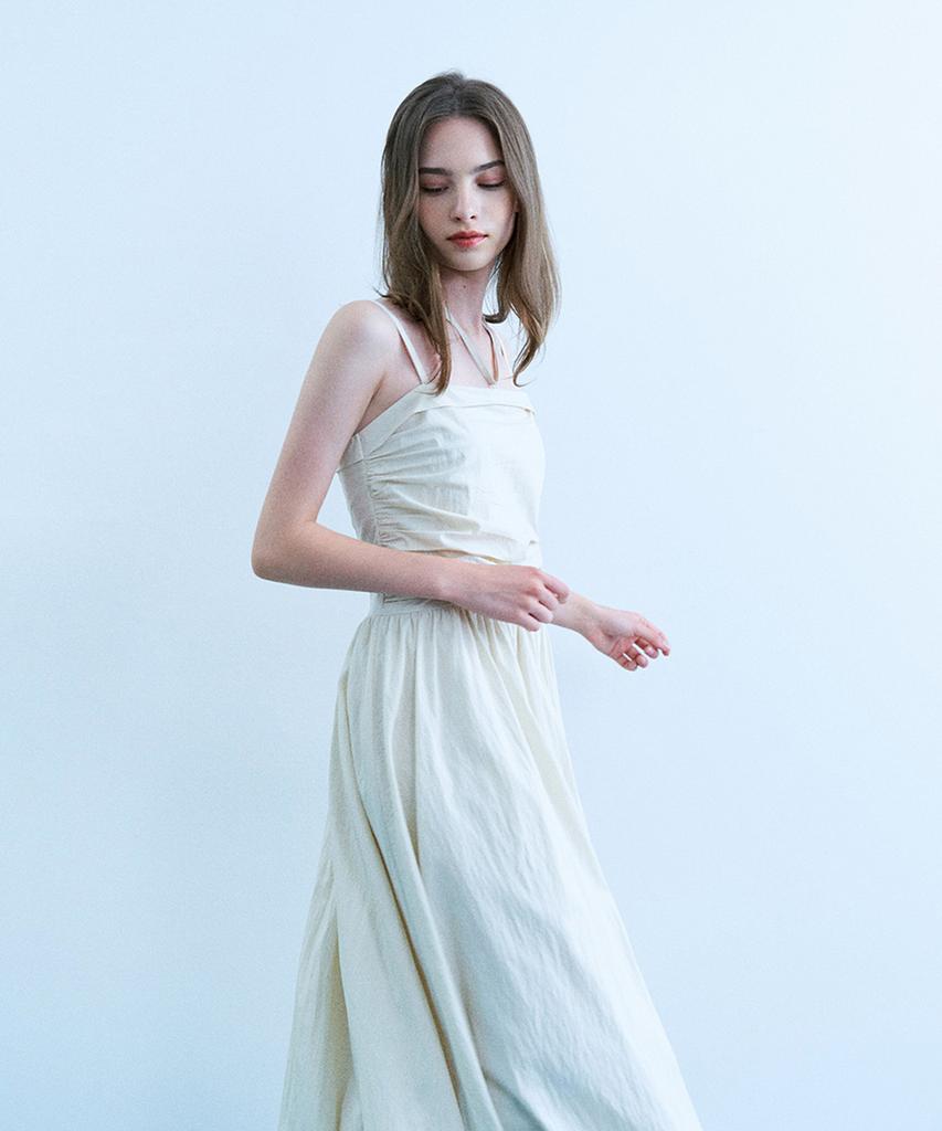 ADAUL Jelly Shirred Choker Long Dress - Ivory