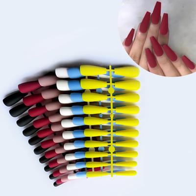 24pcs/set DIY Quick Nails Lengthened Solid Color Matte T-shaped False Nails Multi-color Strips Finished Wear Manicure