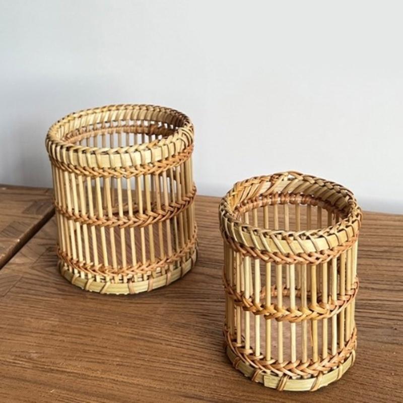 Multipurpose Handwoven Vases Sturdy Rattan Basket Pots Portable Accessories for Country Styles Household Accent