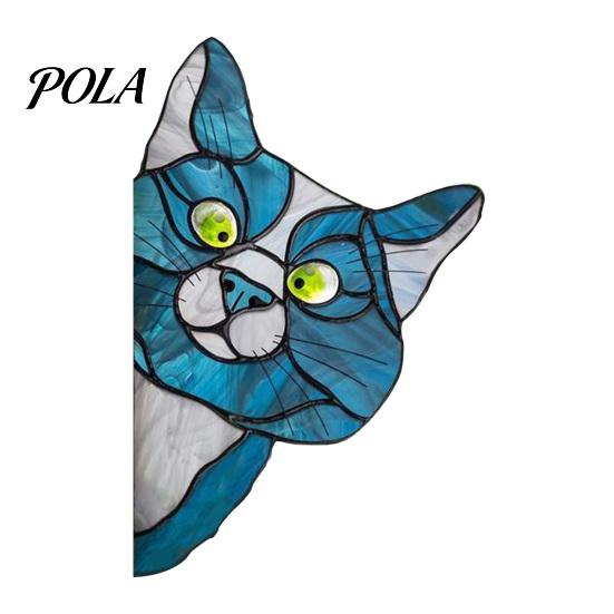 Colorful Cat Window Cling Stained Glass Cling, Vintage Kitty Decal, Removable Static Shape Wall Sticker for Door Car, UV-Resistant Waterproof