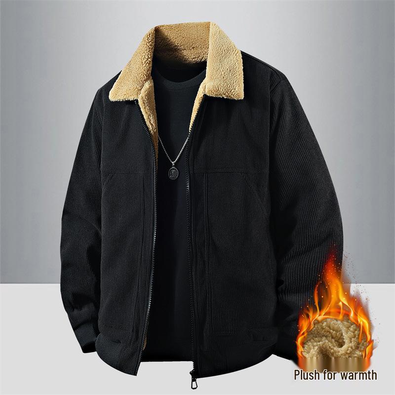 Men's Corduroy Velvet-Lined Winter Jacket - Trendy Casual Lapel Style 2025