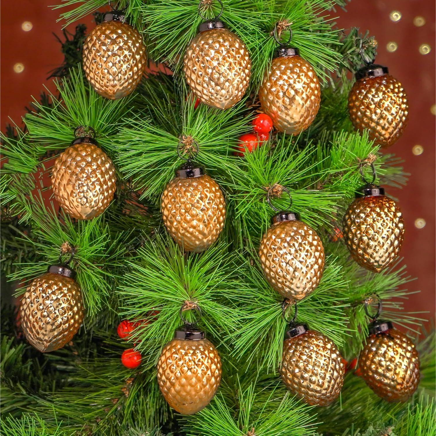 

12 Vintage Mercury Copper Glass Pinecone Christmas Ornaments Pinecone Christmas Tree Decorations for Halloween, New Year, Valentine Day