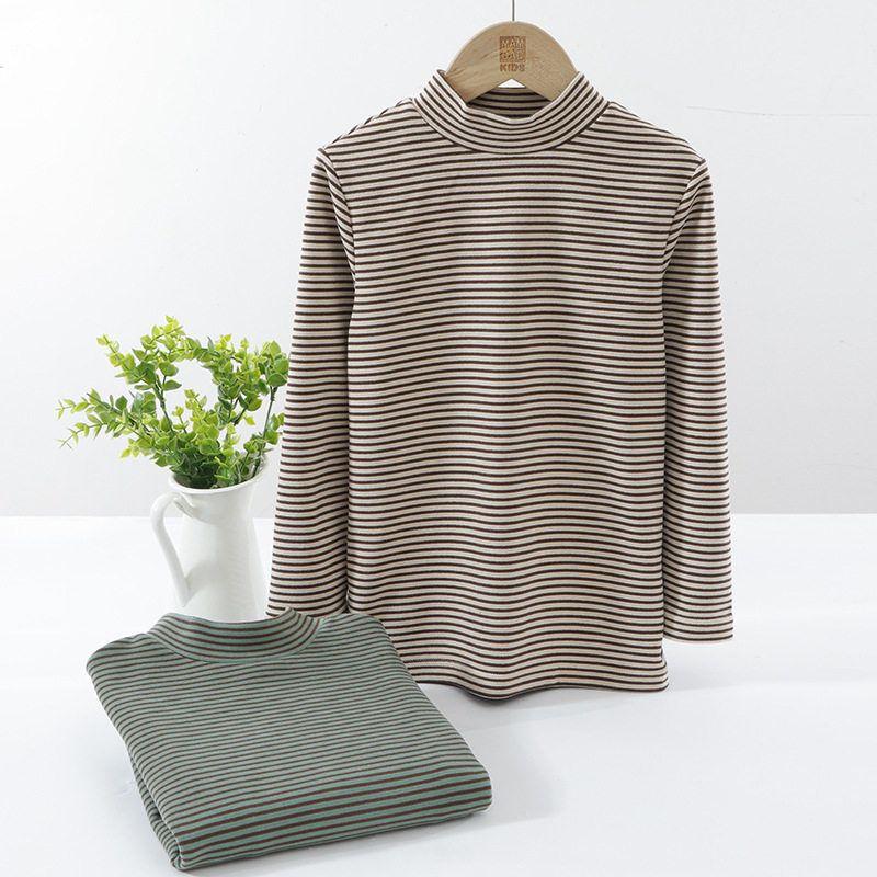 Half-Turtleneck Base Layer Shirt, Long-Sleeved T-Shirt for Boys and Girls, Striped Warm Top for Older Children, Autumn and Winter Children's Clothing
