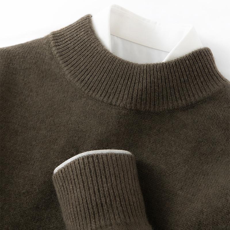 Men's High Neck Cashmere Sweater - Long Sleeve, Solid Color, Loose Knit Pullover for Autumn & Winter