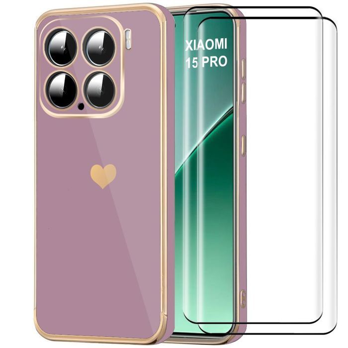 Coque de protection - Xiaomi - 15 Pro - Antichoc - Léger - Violet avec motif cœur