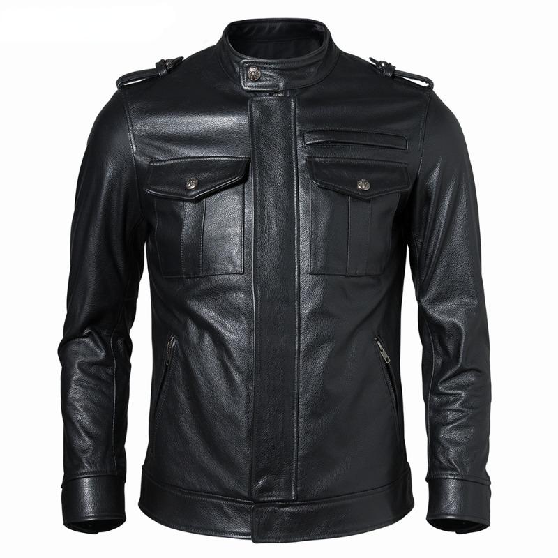 Chinese Size Men Genuine Leather Jacket Natural Cowhide Men's Leather Coat Male Leather Clothing Autumn Spring