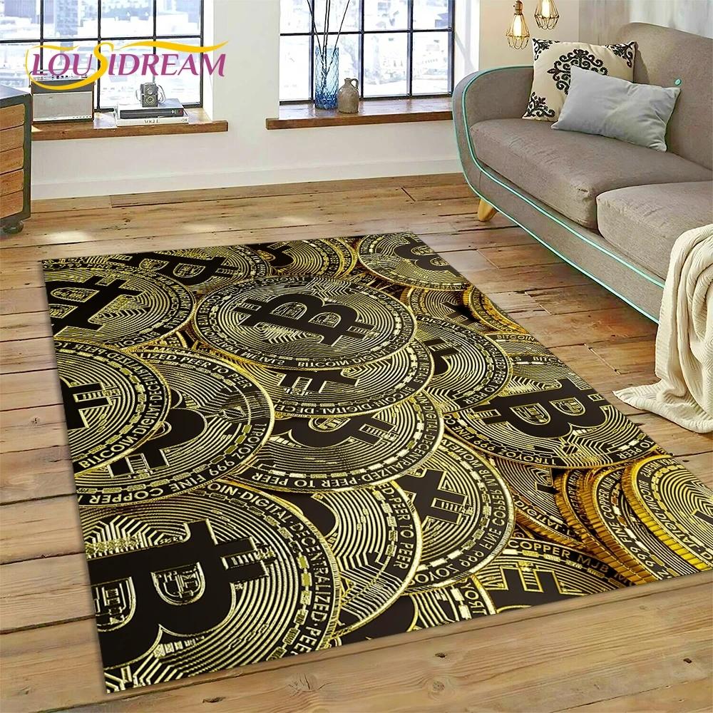 Bitcoin 3D Virtual Currency NFT Area Rug Carpet for Bedroom Living Room Home Sofa Decoration,Children Game Large Decor Floor Mat