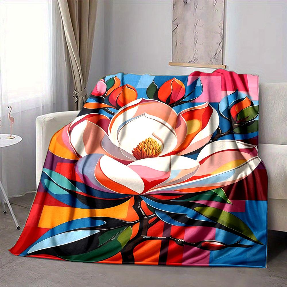 1pc Floral Abstract Print Blanket   Lightweight Flannel Throw Blanket For Sofa, Bed, Living Room, Office, Outdoor Travel, Camping