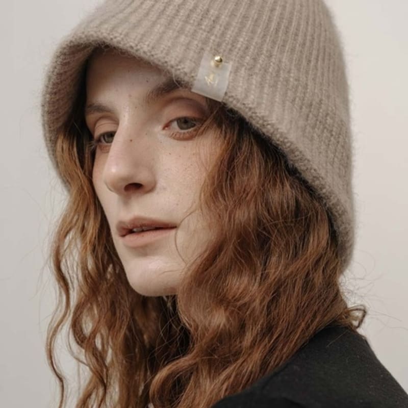 

ACCLET Raccoon Wool Pattern Brim Beanie Hat Beige H043BE beige