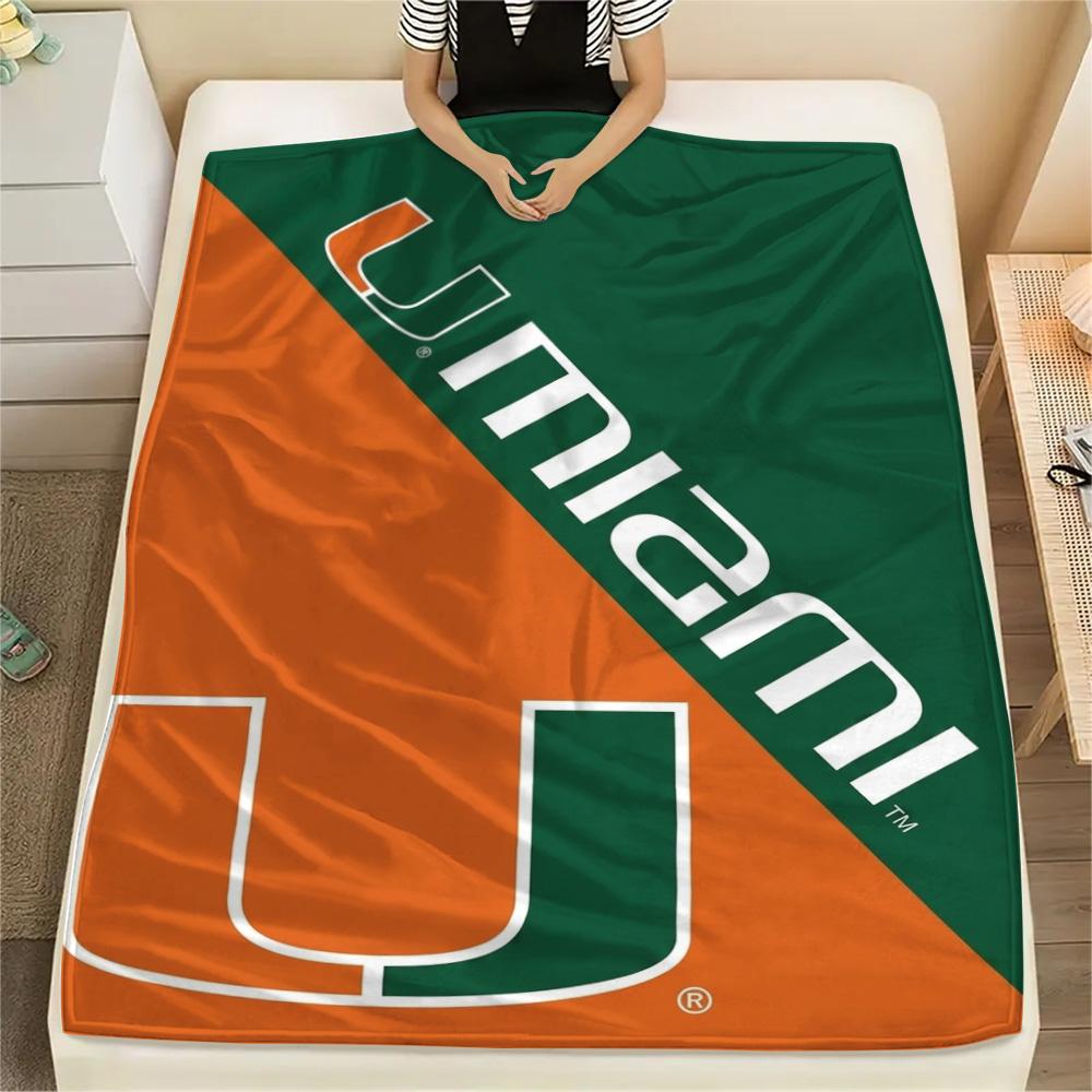 Miami Hurricanes Logo Print Flannel Blanket High Quality Warm Comfortable Cover for All Seasons Perfect for Gifts Home Decor