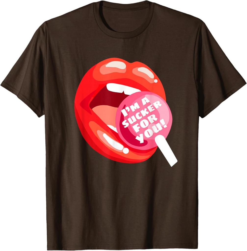 I'm A Sxcker For You Lips Lollipop Graphic Print Men's Casual Cotton T-Shirt
