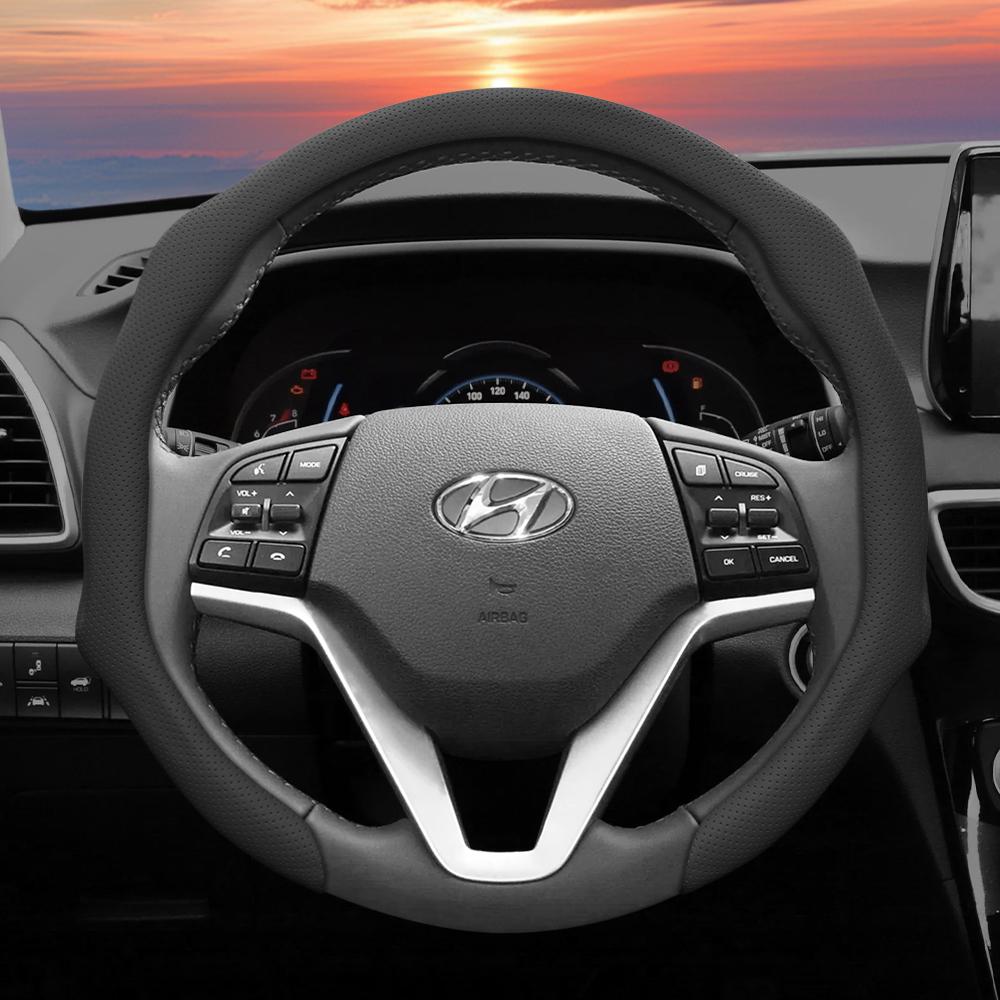 Suitable for Hyundai Perforated Leather Steering Wheel Cover, Non-Slip, Sweat-Absorbent, Breathable, Integrated Protective Case Elantra N Sonata Ioniq