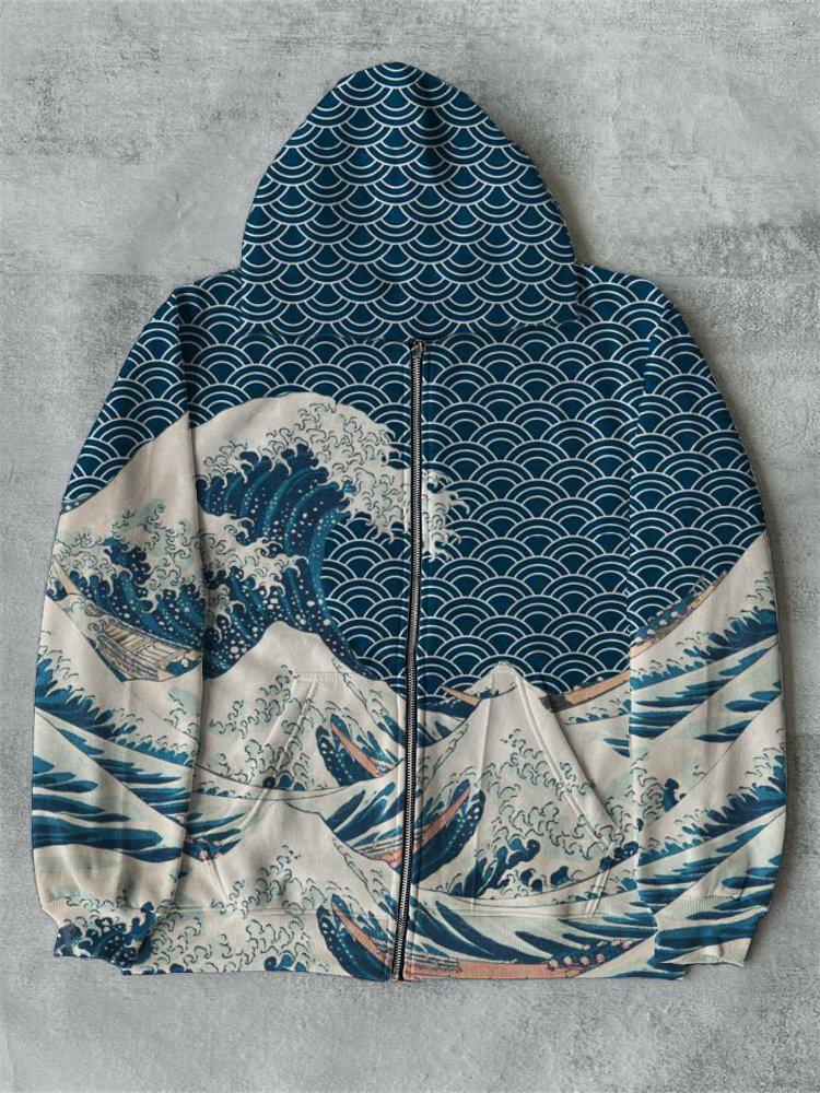 

Худи на молнии Цветущая слива и журавль , осень 2024 - Японский этнический стиль XL