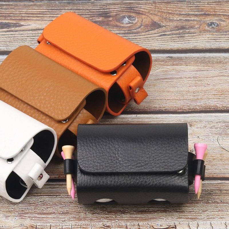 Golf Ball Pouch Bag PU Leather Portable Golf Waist Storage Bag For Golf Sports Accessories Holds 2 Balls And 4 Golf Tees