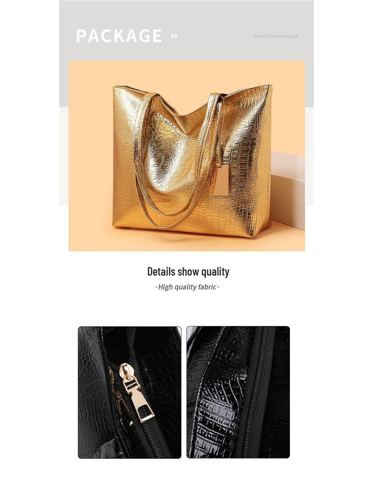 2025 Crocodile-Pattern PU Leather Shoulder Tote Bag - Large Capacity, Women's Fashion Retro Handbag