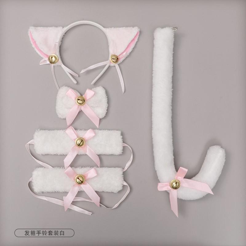 Cat Ear Headband With Plush Bell Set Cosplay Accessory Anime Girl Costume Maid Tail Prop