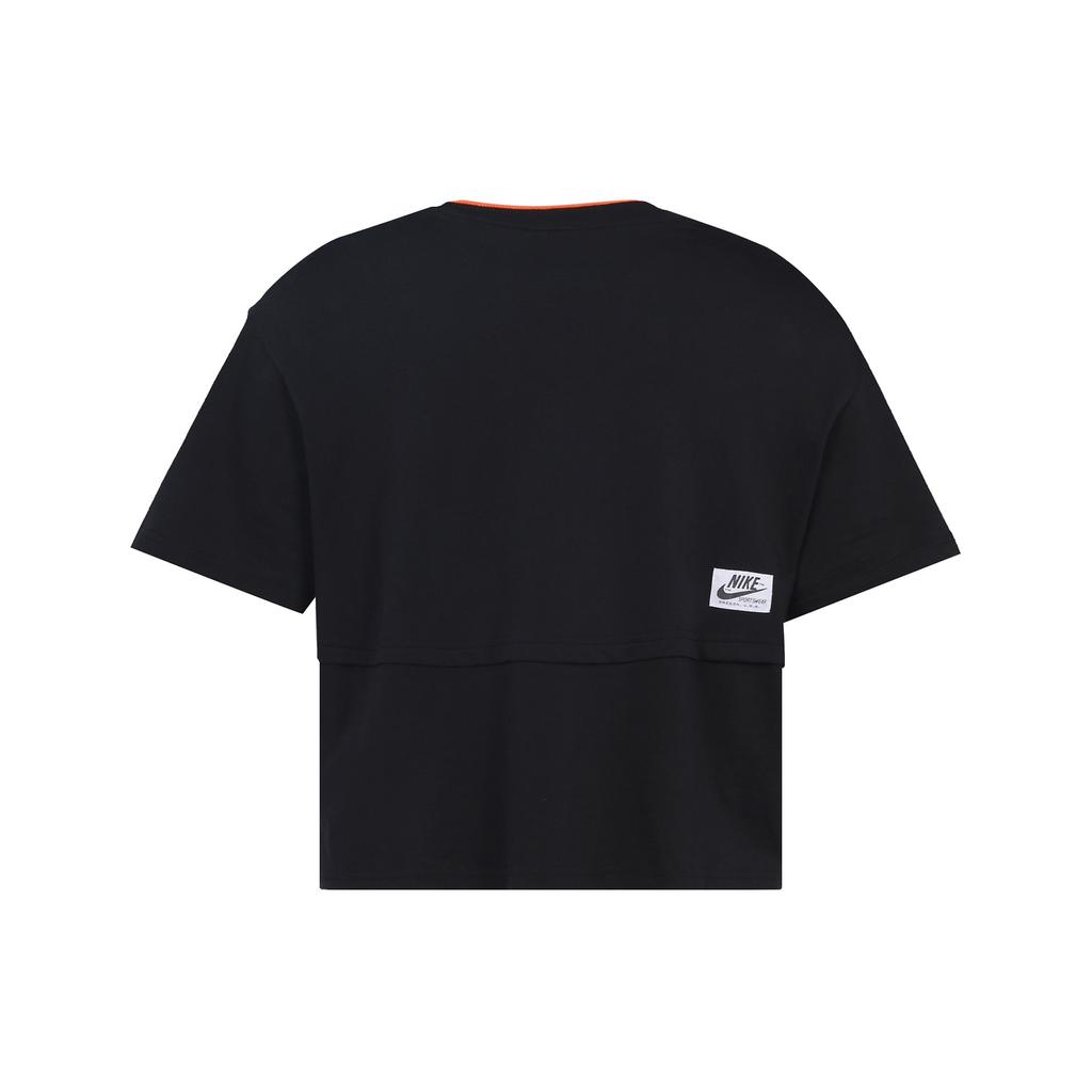 Nike Double Logo Spliced Short Sleeve T-Shirt Women Tops Black CJ2041-010